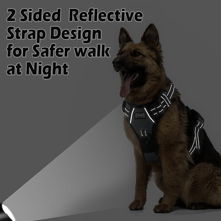 EKODE Dog Harness - No Pull Harness for Dogs with Breathable Inner Padding - Harness Dogs UK with 2 Anti Rust Leash Hooks - Anti Pull Dog Harness with Night Reflection Linings