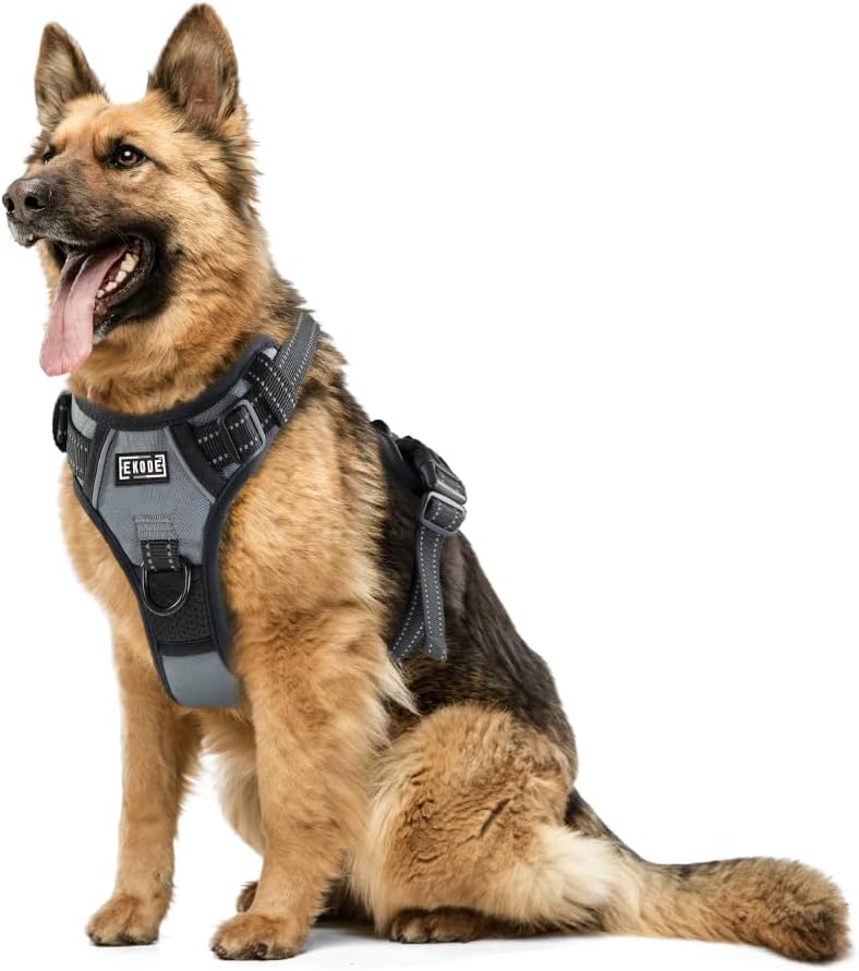 EKODE Dog Harness - No Pull Harness for Dogs with Breathable Inner Padding - Harness Dogs UK with 2 Anti Rust Leash Hooks - Anti Pull Dog Harness with Night Reflection Linings