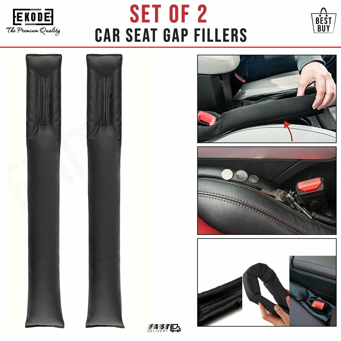 2Pcs Car Seat Gap Filler Universal Leather Spacer Catcher Seat Side Blocker Pad