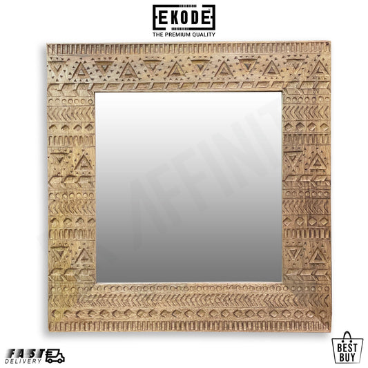 EKODE™ Aztec Design Square Ornamental Wood Framed Wall Mirror 46x46 CM