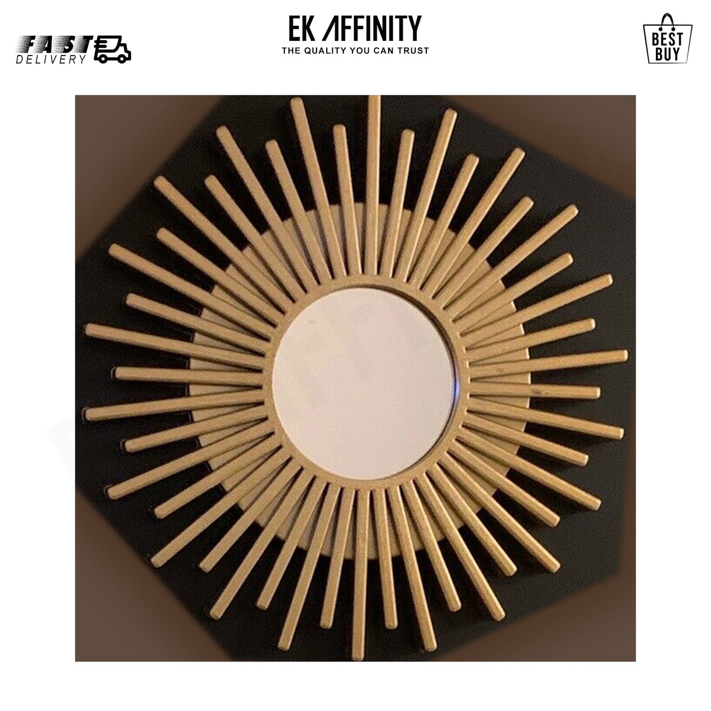 Pack of 3 Round Sunburst Black and White Mirrors Wall Art Deco Best Gift