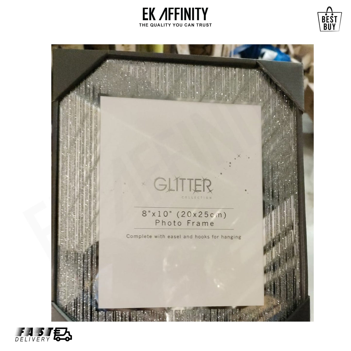 Sparkle Glass Silver Photo Frames Mirrored Edge Frames for Desktop Display Gift