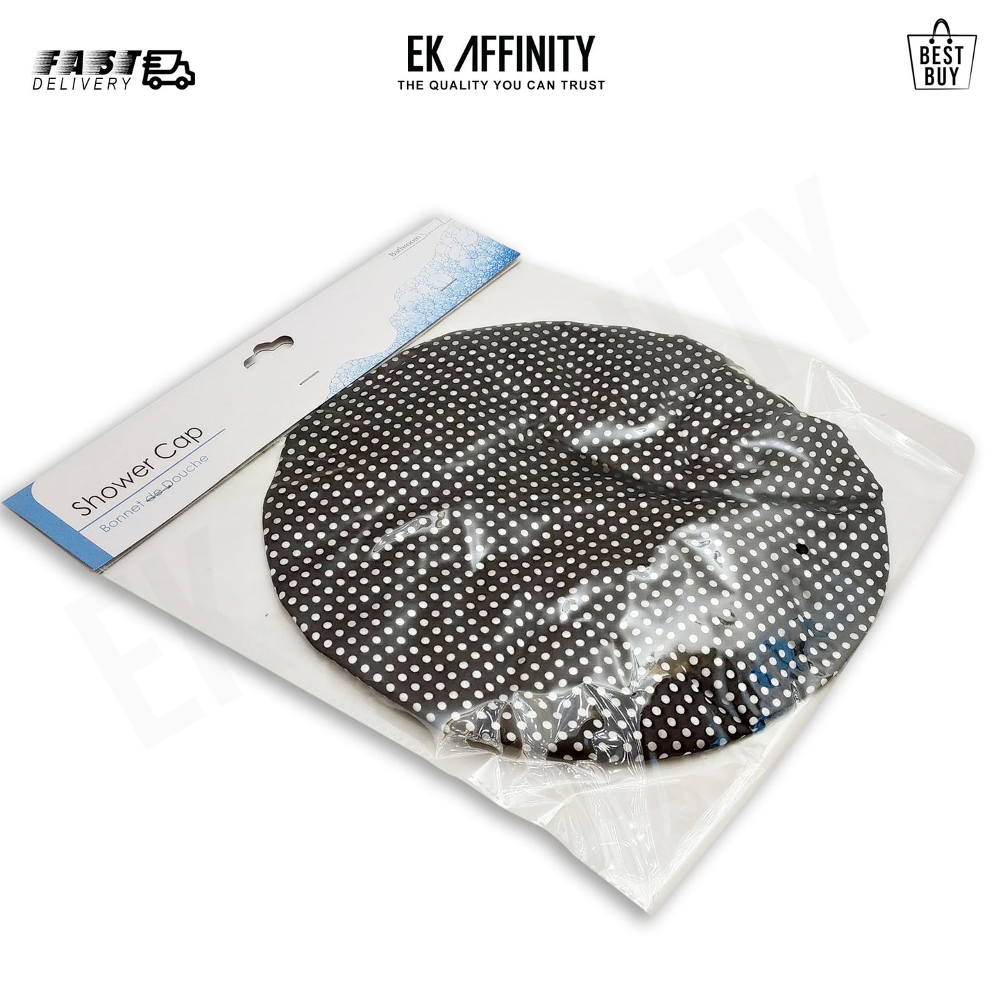 Set of 2 Black and White Polka Dot Spotty Shower Cap Hat Waterproof Bathroom