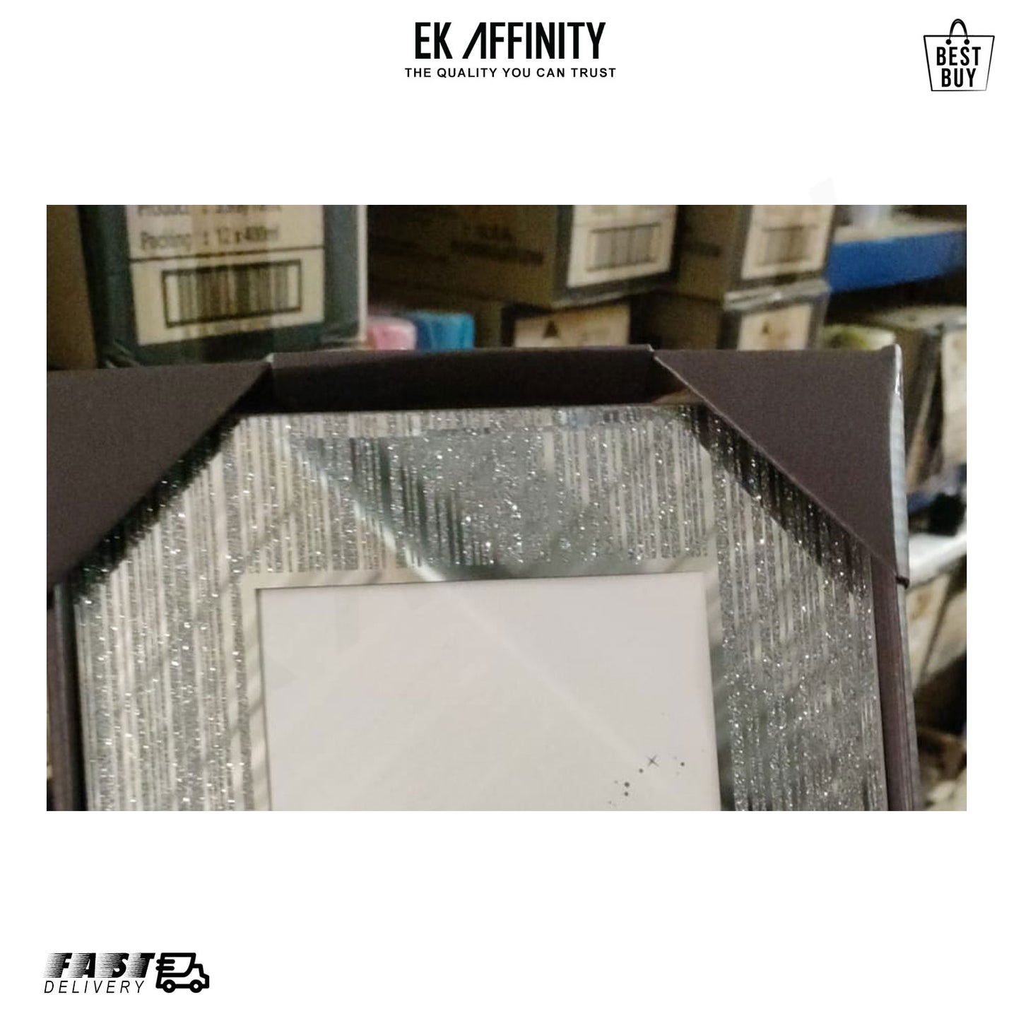 Sparkle Glass Silver Photo Frames Mirrored Edge Frames for Desktop Display Gift