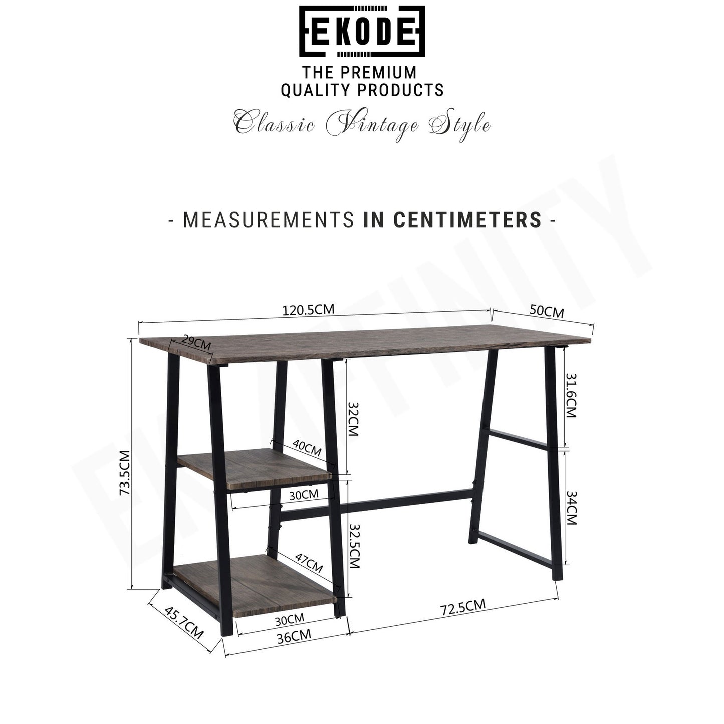 EKODE™ Vintage Brown Finish Computer Writing Study Trestle Desk Modern Vintage Home Office