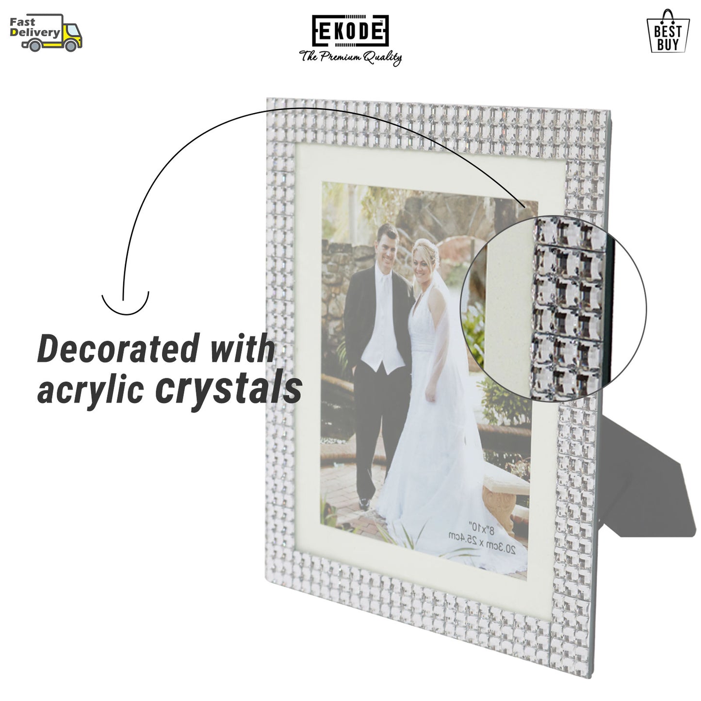 EKODE™ Elegant and Unique Desktop Silver Crystal Photo Frame Best wedding Gift