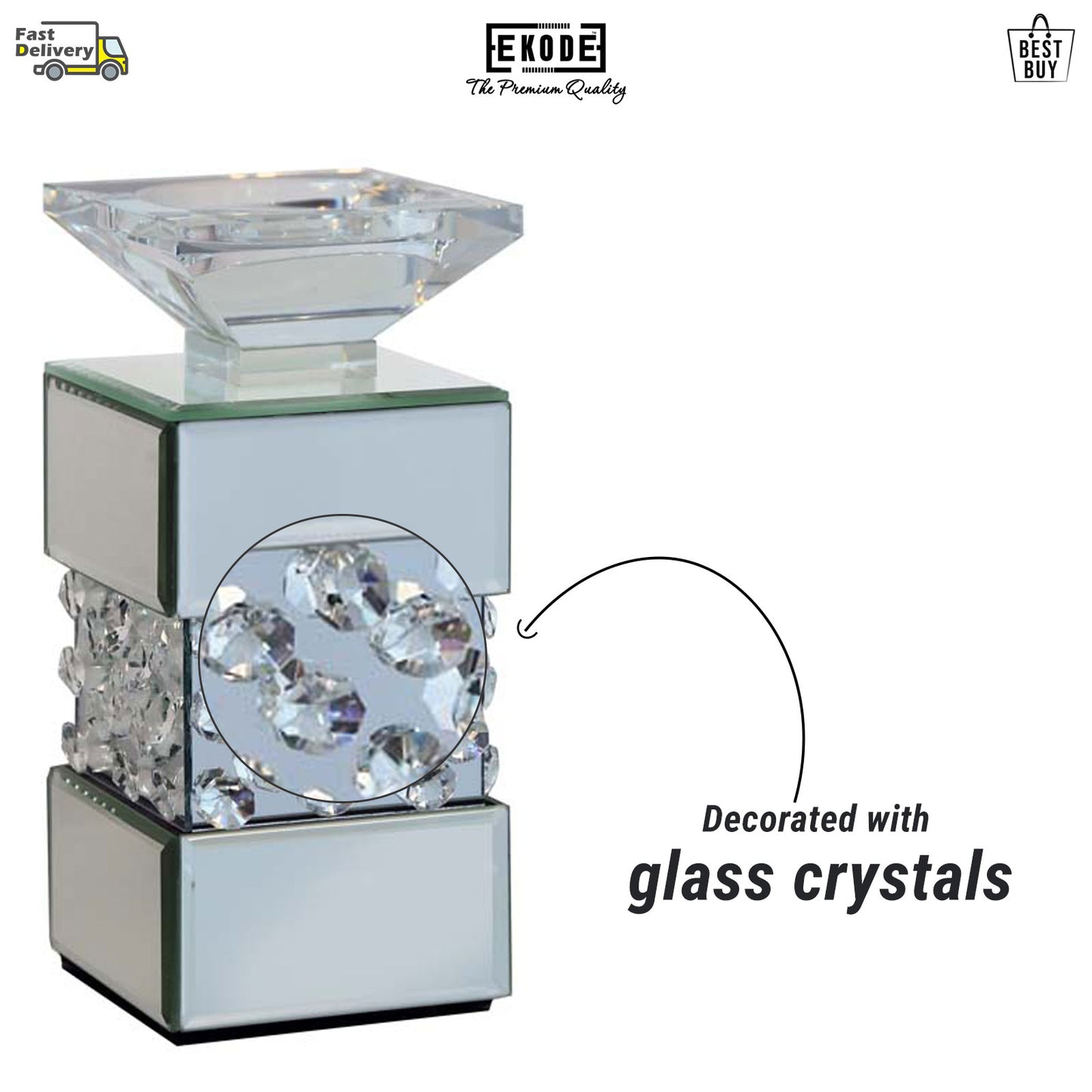 EKODE™ Elegant Rhombus glass crystals Mirrored Luxury Candle Holder Gift