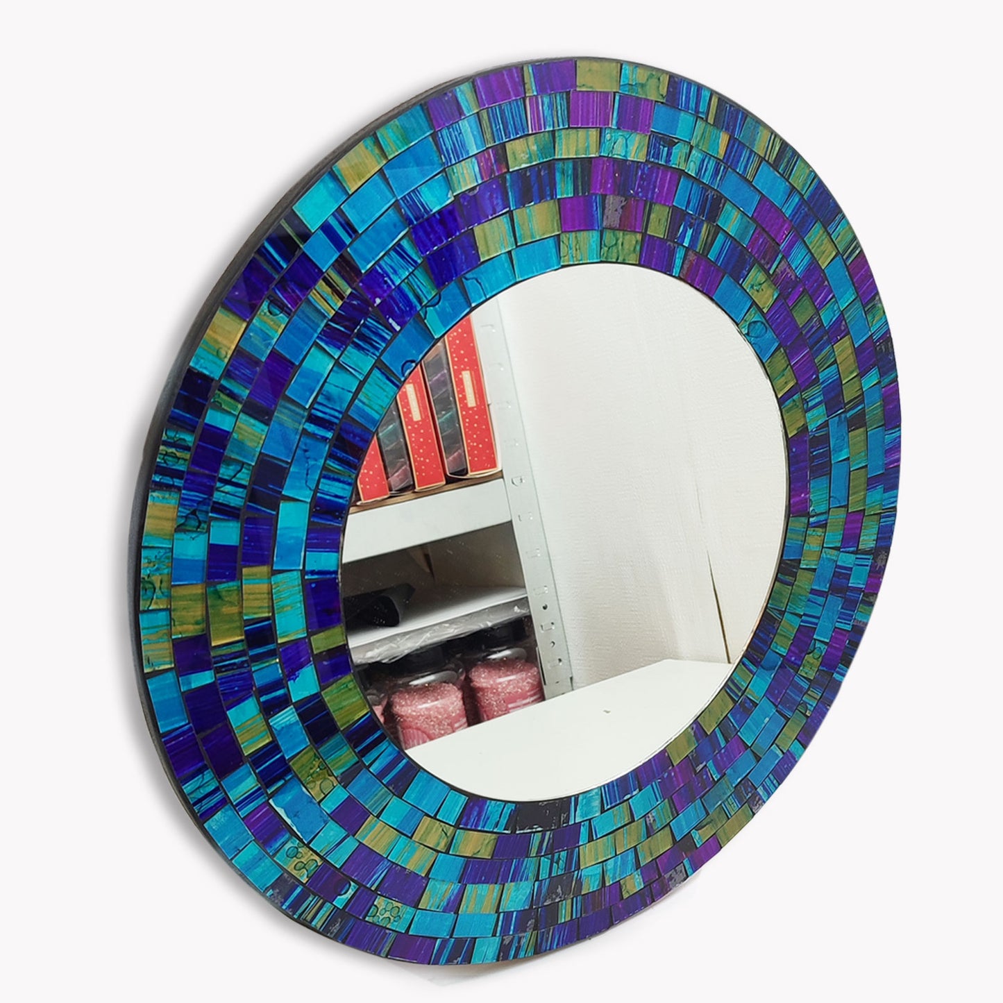 Pack of 2 Elegant 40cm Round Mosaic Mirrors Handmade Best Gift Girls Room