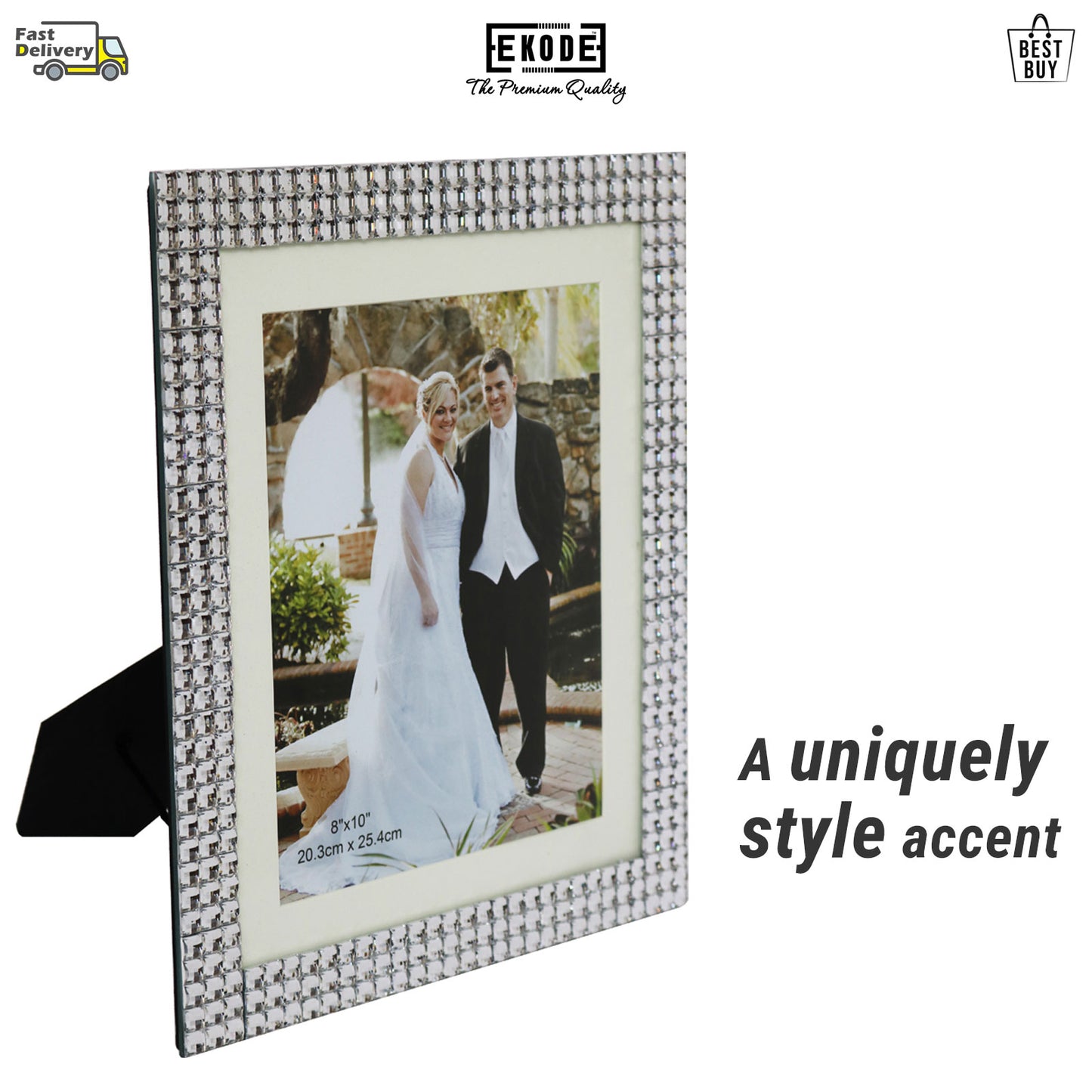 EKODE™ Elegant and Unique Desktop Silver Crystal Photo Frame Best wedding Gift
