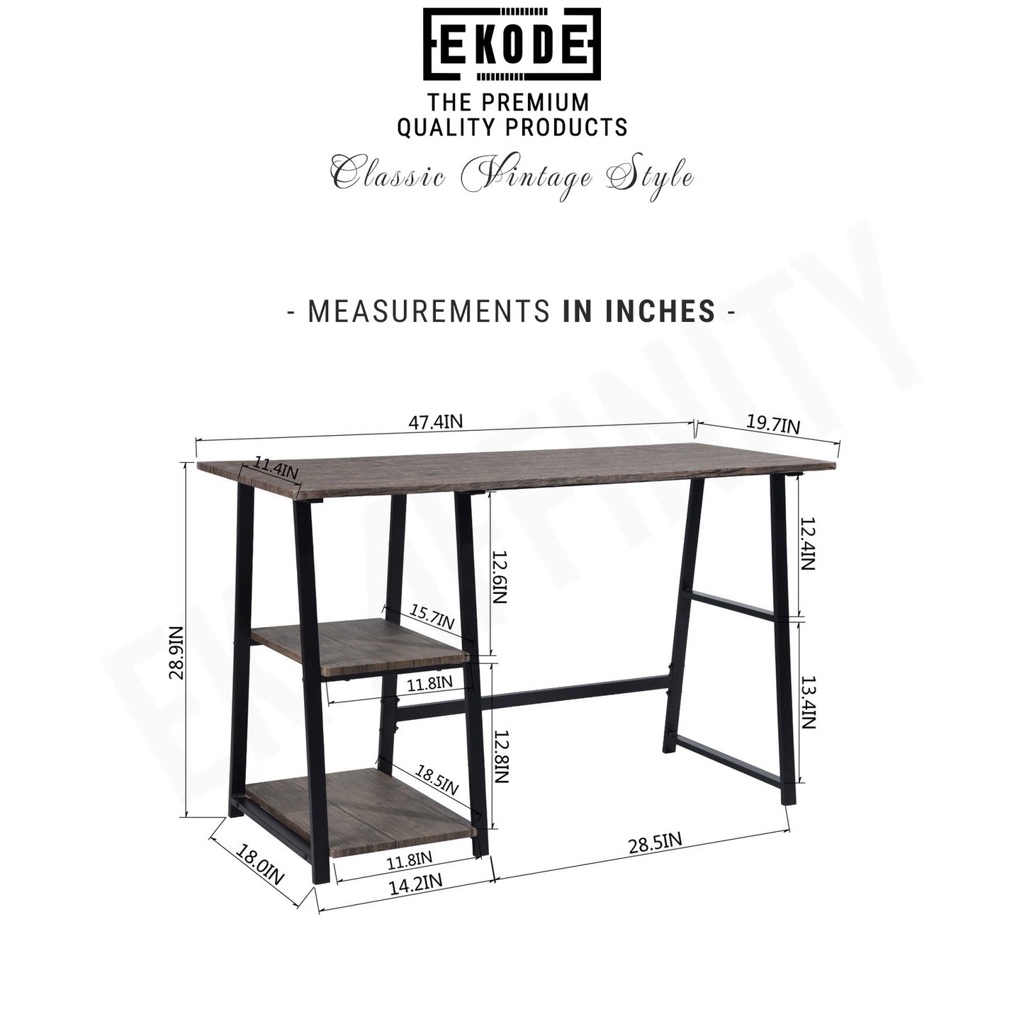 EKODE™ Vintage Brown Finish Computer Writing Study Trestle Desk Modern Vintage Home Office