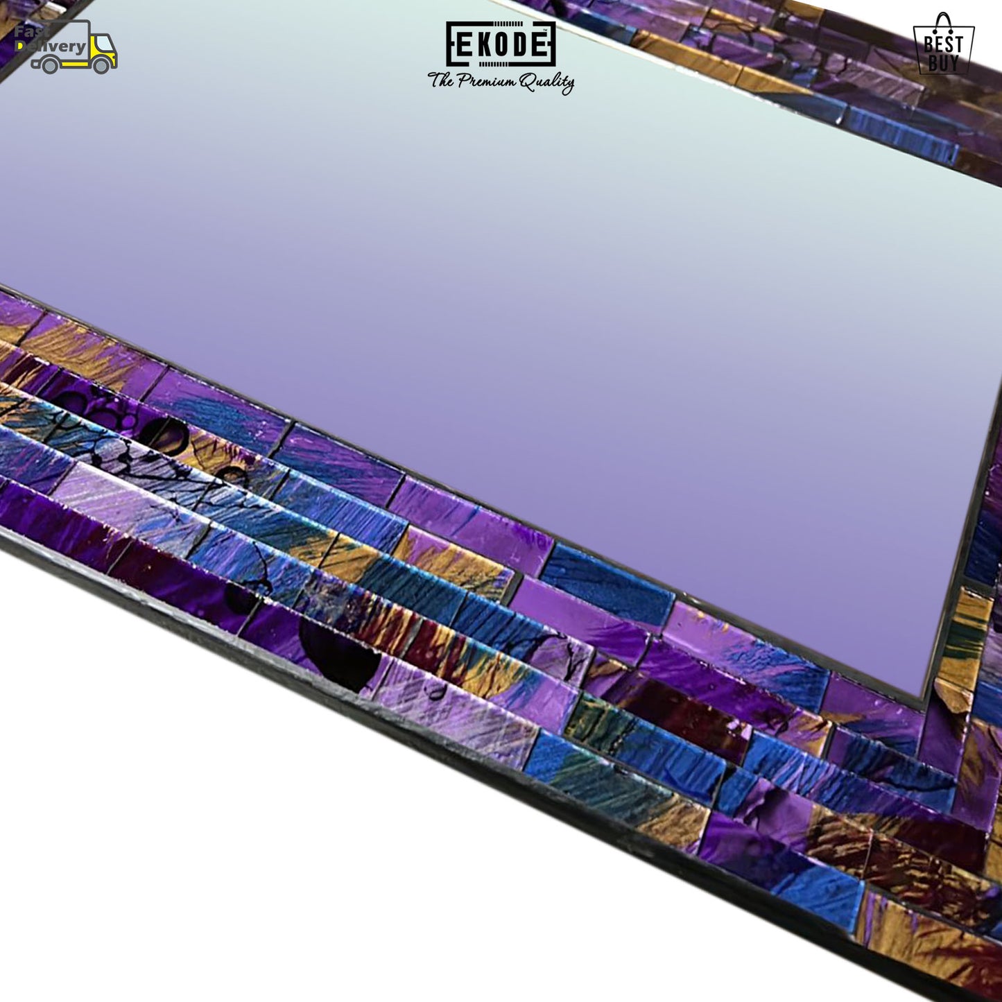 Purple and Blue Rectangular Mosaic Wall Mirror Girls Room Hallway Best Gift