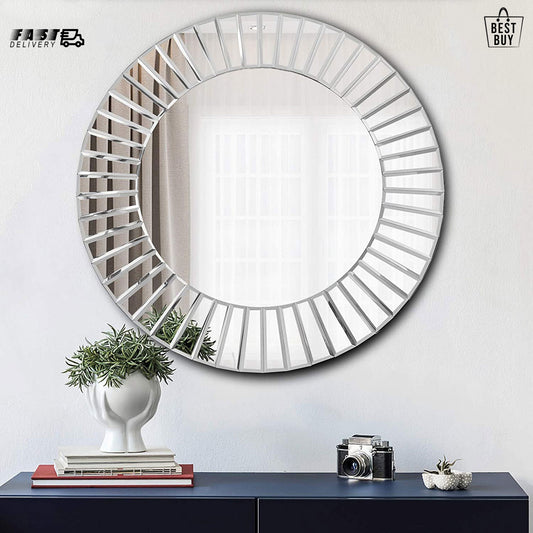 EKODE™ Elegant Art Deco Decorative Wall Mirror Round Silver Sunburst 60 CM Best Gift