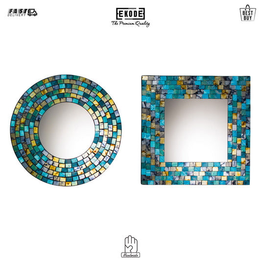EKODE™ Beautiful Turquoise and Gold Mosaic Square and Round Wall Mirror Girls Room Gift