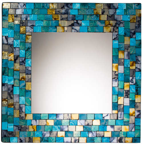 EKODE™ Beautiful Turquoise and Gold Mosaic Square and Round Wall Mirror Girls Room Gift