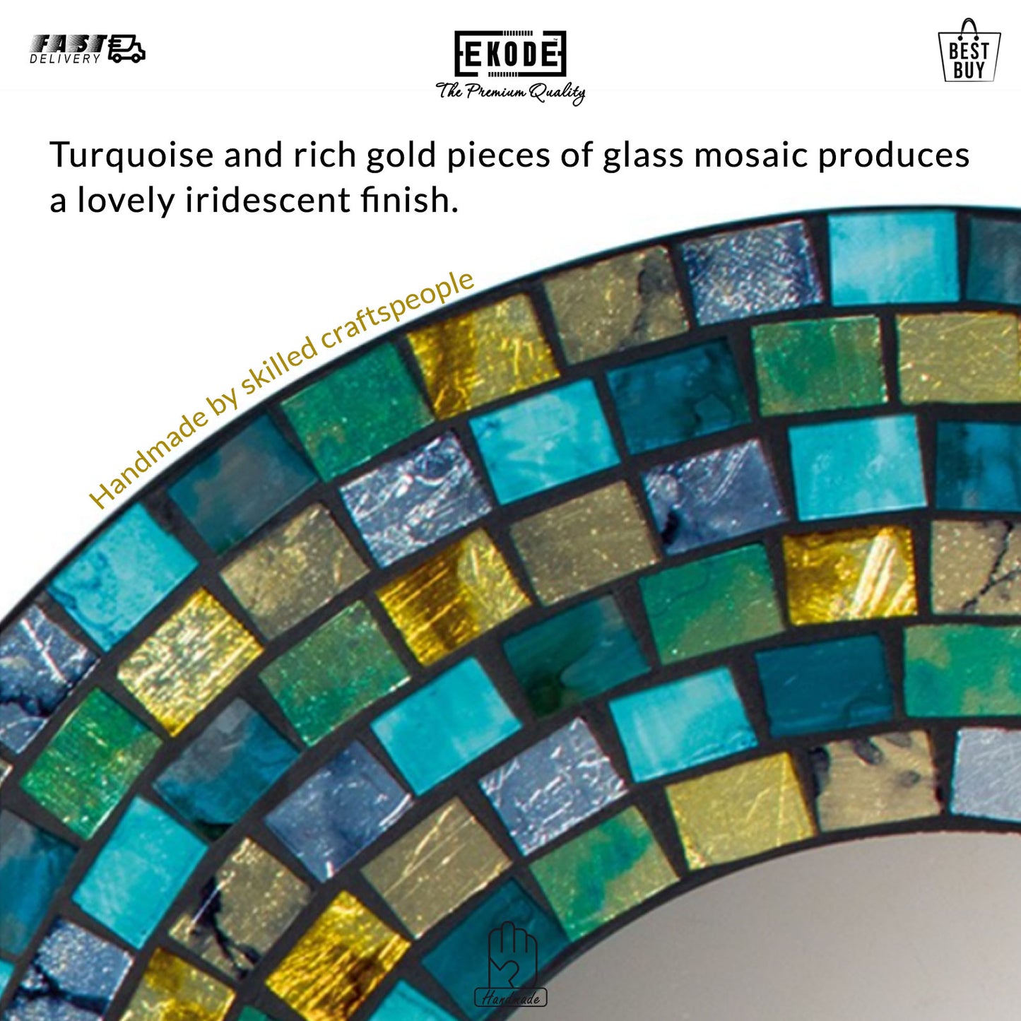 EKODE™ Beautiful Turquoise and Gold Mosaic Square and Round Wall Mirror Girls Room Gift