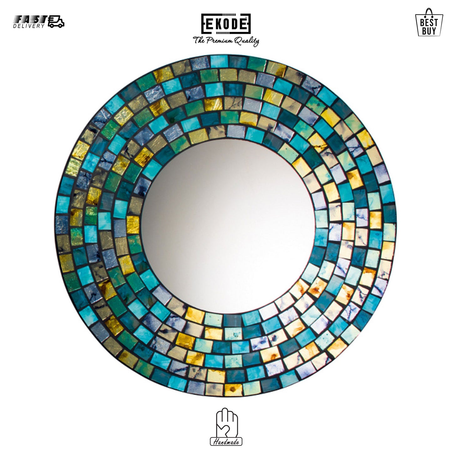 EKODE™ Beautiful Turquoise and Gold Mosaic Square and Round Wall Mirror Girls Room Gift
