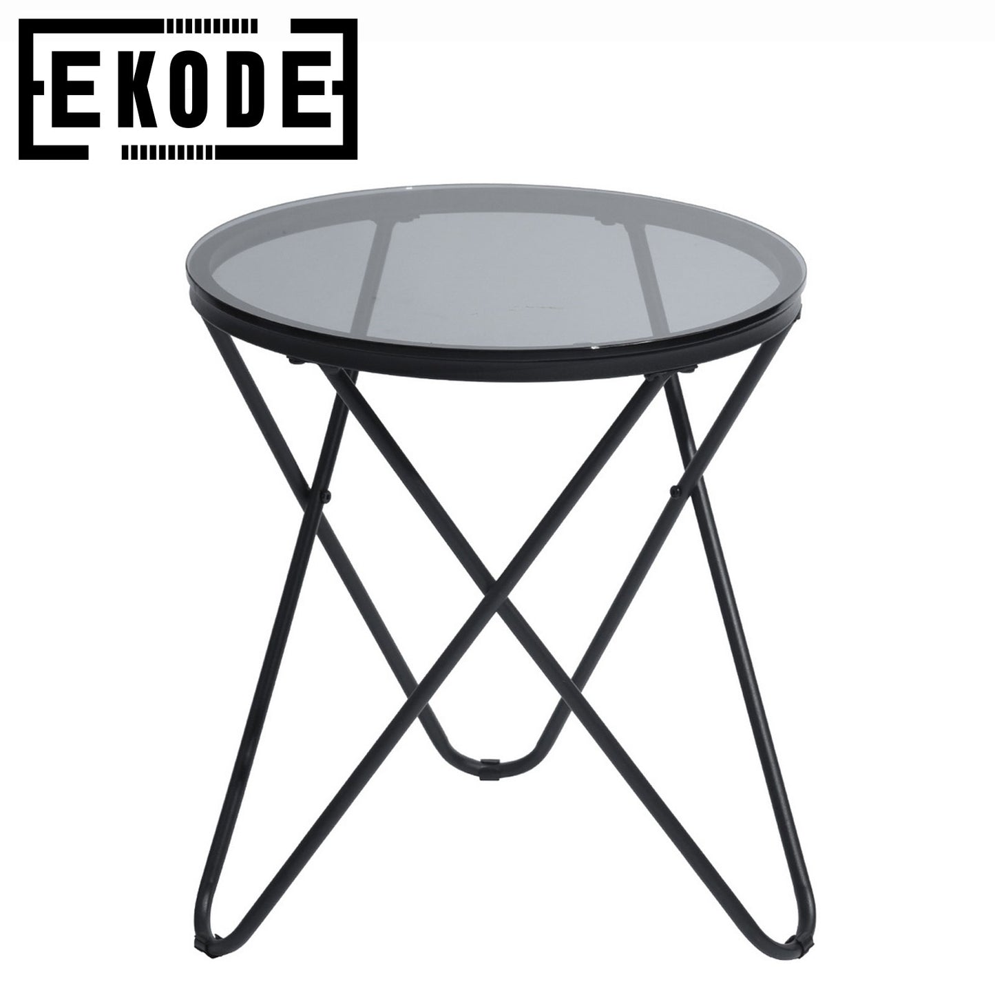 EKODE™ Black metal glass side table, Small round coffee end Bedside table Nightstand