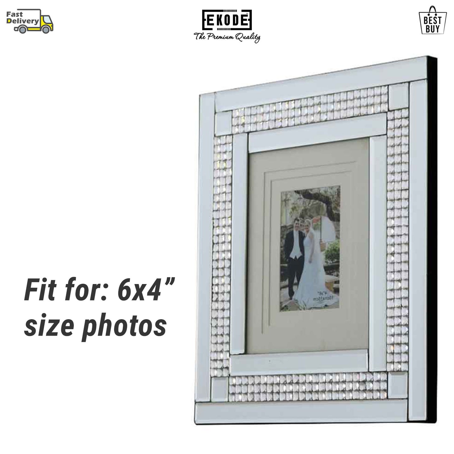 EKODE™ Elegant Sparkling Desktop Luxury Silver Crystal Photo Frame Gift