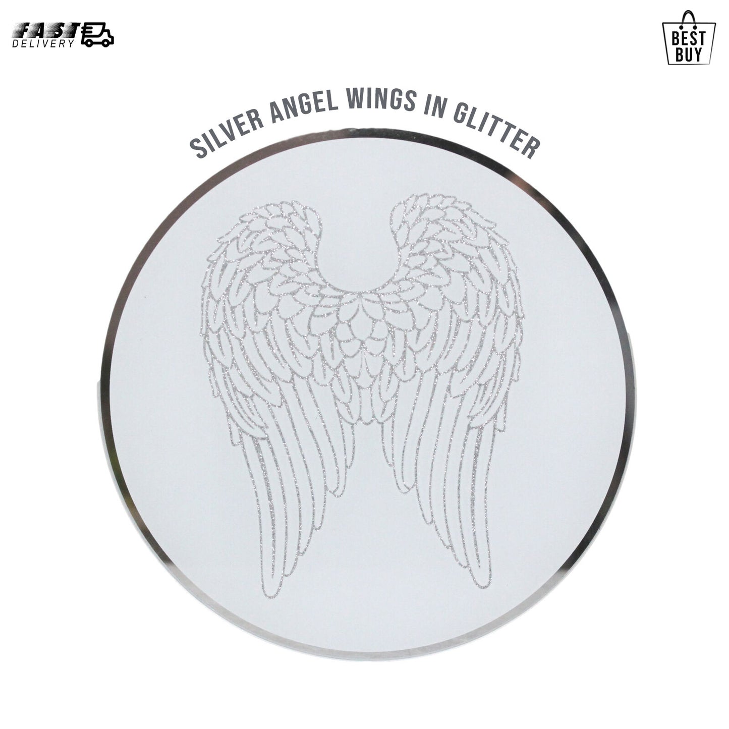 Angel Wings Glitter Sparkle Round Glass Candle Plate Votive Tealight Holder 10cm