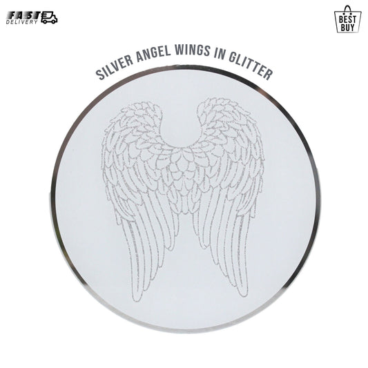Angel Wings Glitter Sparkle Round Glass Candle Plate Votive Tealight Holder 10cm