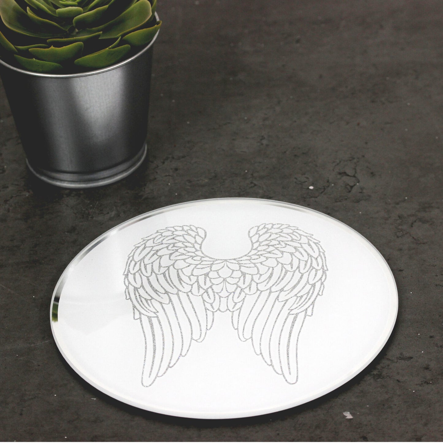 Angel Wings Glitter Sparkle Round Glass Candle Plate Votive Tealight Holder 10cm