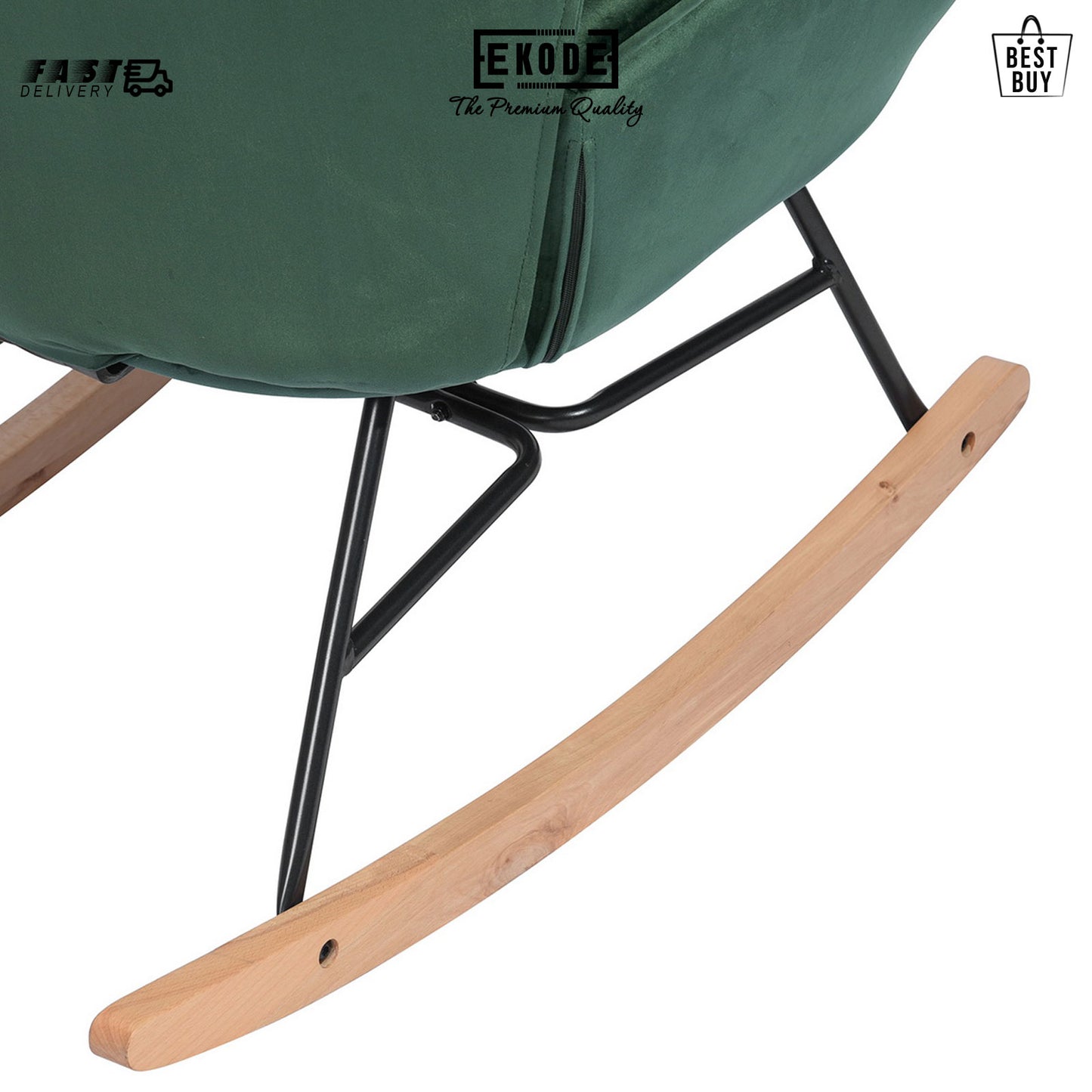 EKODE™ Comfortable rocking chair dark green velvet with padded armrests and backrest