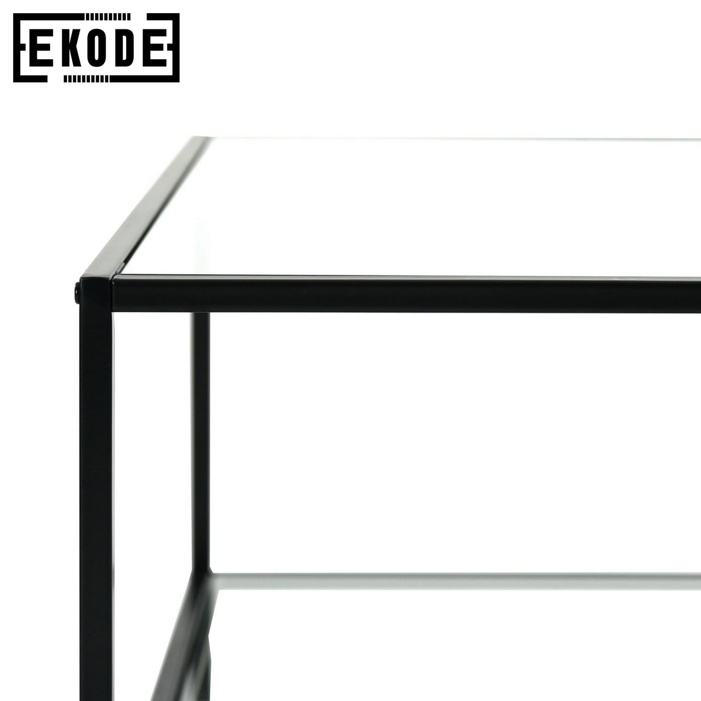EKODE™ Coffee Table Modern Living Room Square Tempered Glass Top Black 2 Tier