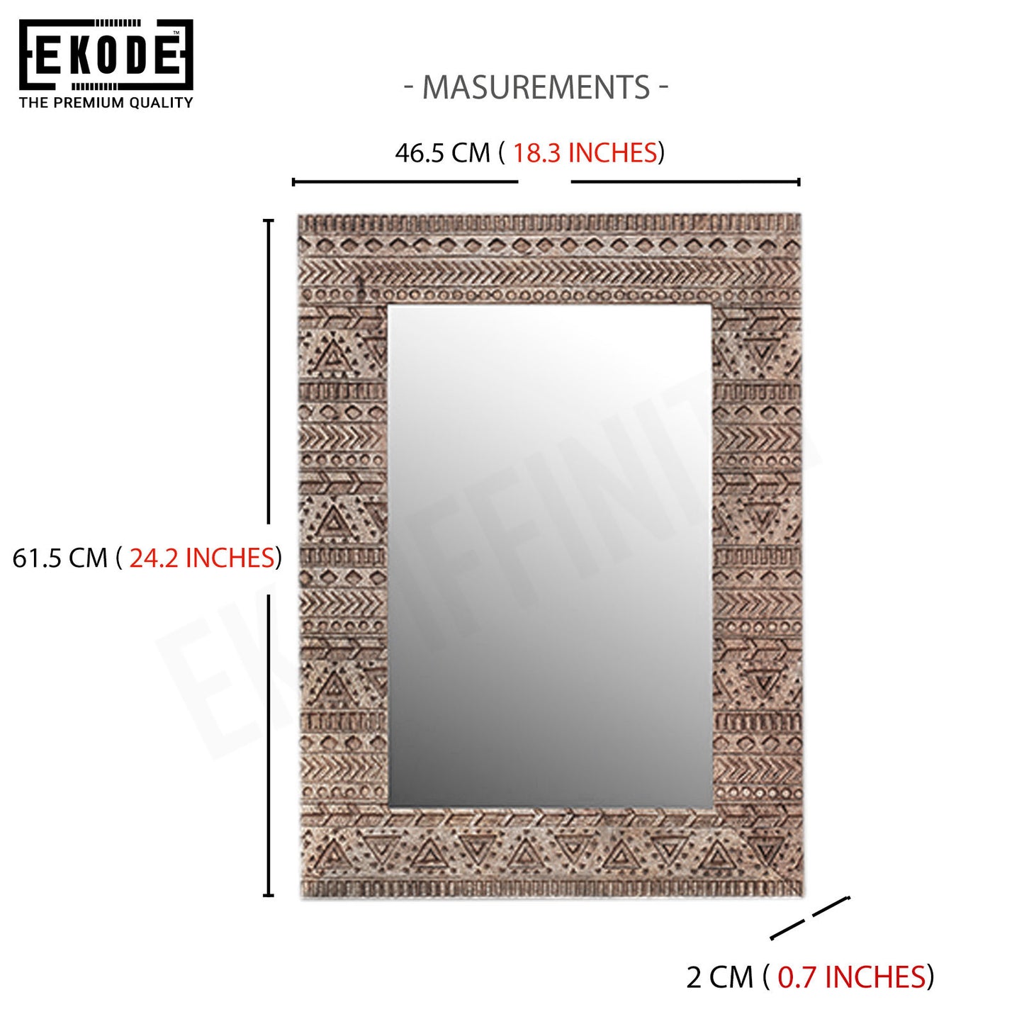EKODE™ Aztec Design Rectangular Ornamental Wood Framed Wall Mirror 61x46 CM