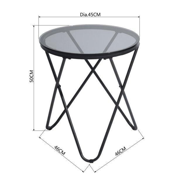 EKODE™ Black metal glass side table, Small round coffee end Bedside table Nightstand