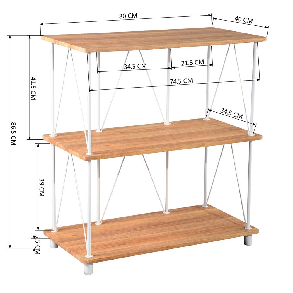EKODE™ Large Industrial Kitchen Furniture Storage Shelves & White Metal Wood 3 Tiers