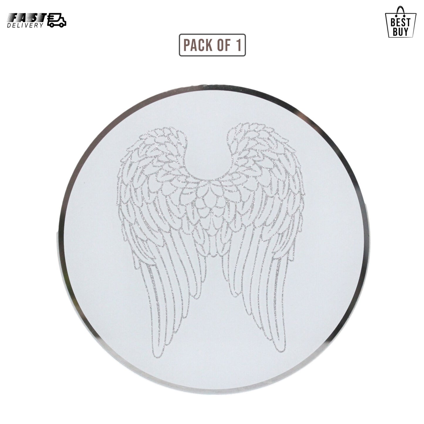 Angel Wings Glitter Sparkle Round Glass Candle Plate Votive Tealight Holder 10cm