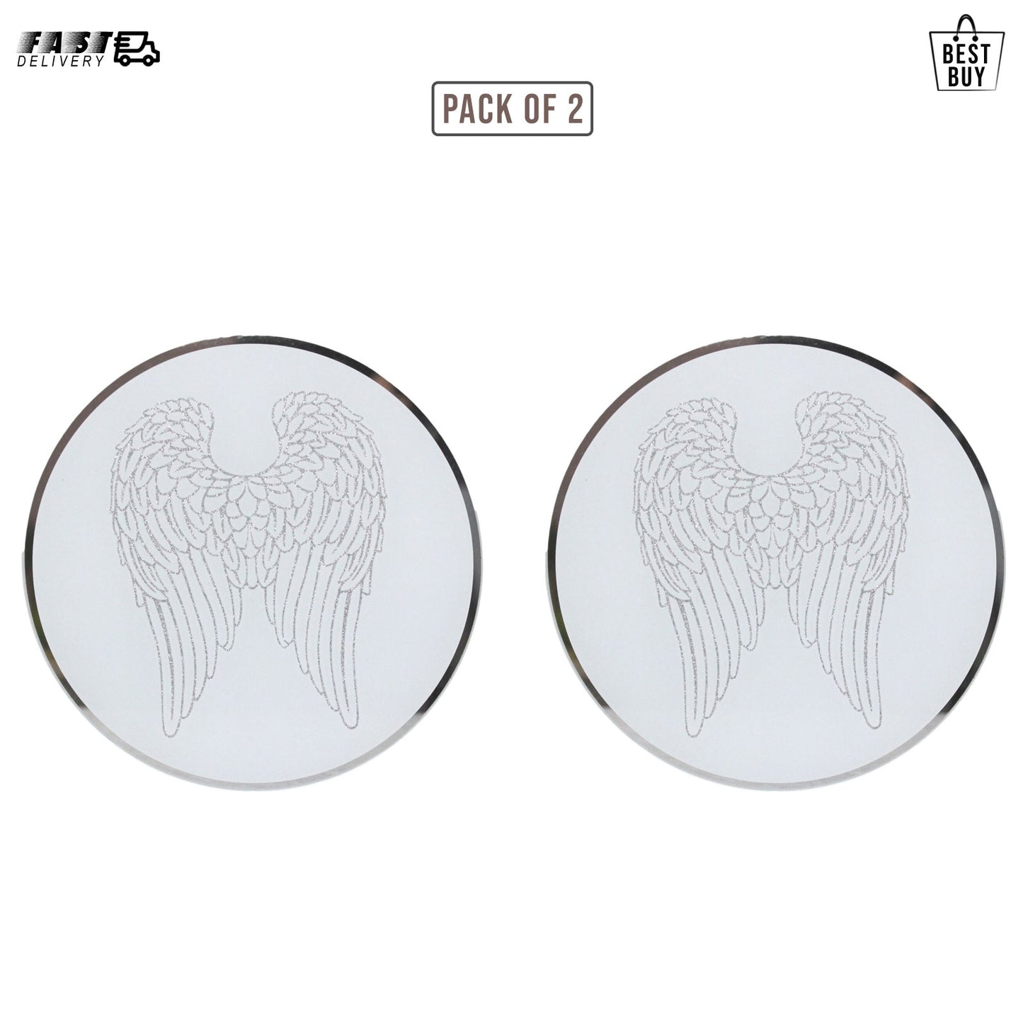 Angel Wings Glitter Sparkle Round Glass Candle Plate Votive Tealight Holder 10cm