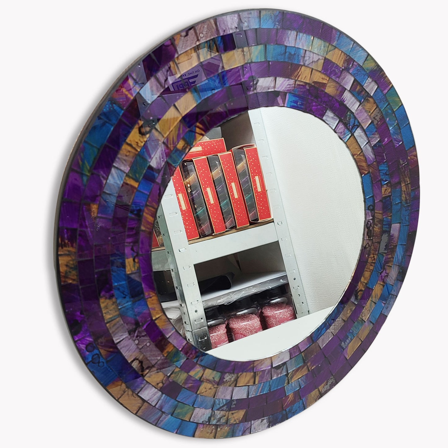 Pack of 2 Elegant 40cm Round Mosaic Mirrors Handmade Best Gift Girls Room