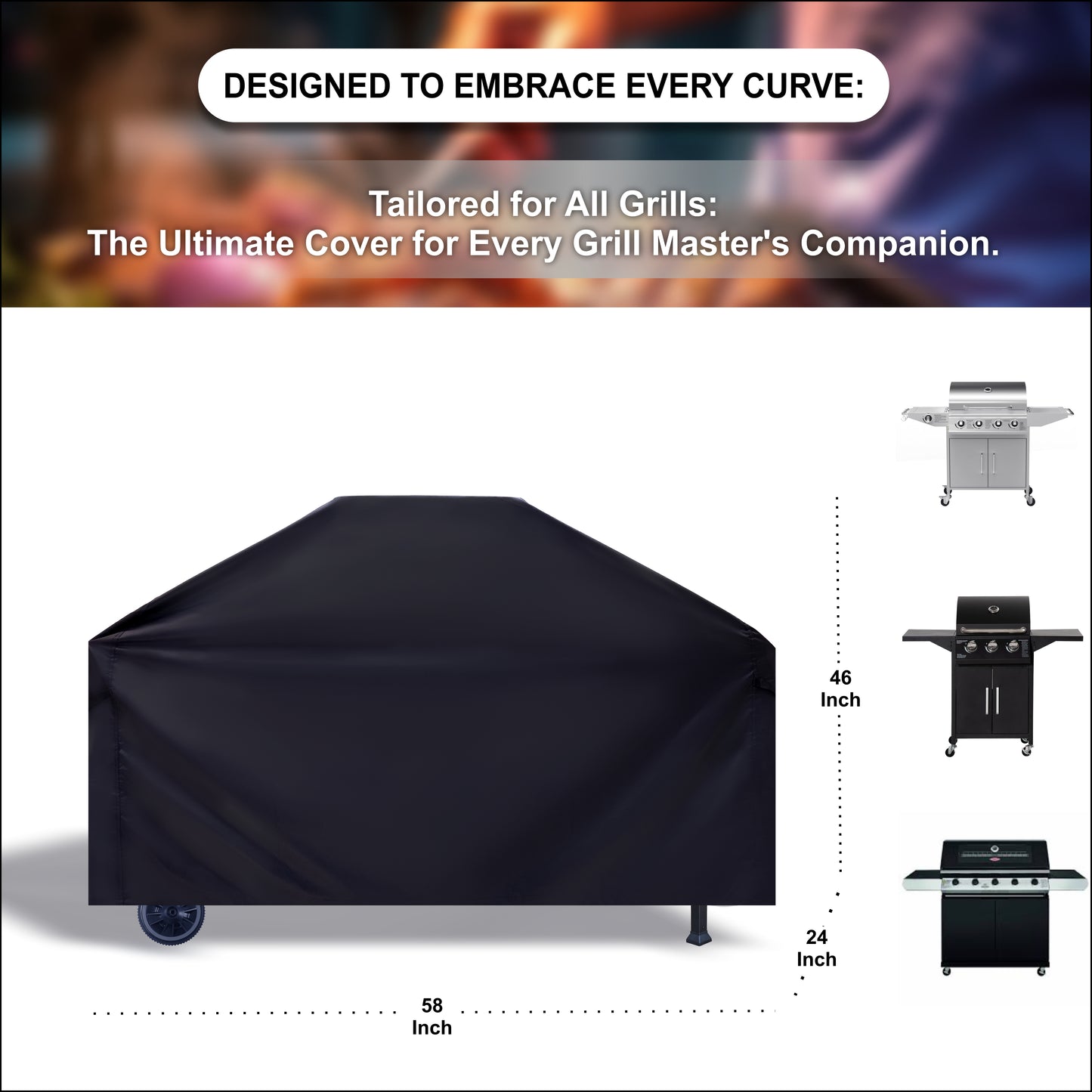 EKODE™ BBQ Cover, Barbecue Cover Waterproof 210D Heavy Duty, BBQ Outdoor Gas Grill Cover Waterproof, Rip-Proof, Dust-proof&Anti-UV for Weber, Outback, Char Broil, H 114 x W x 61 L x 147