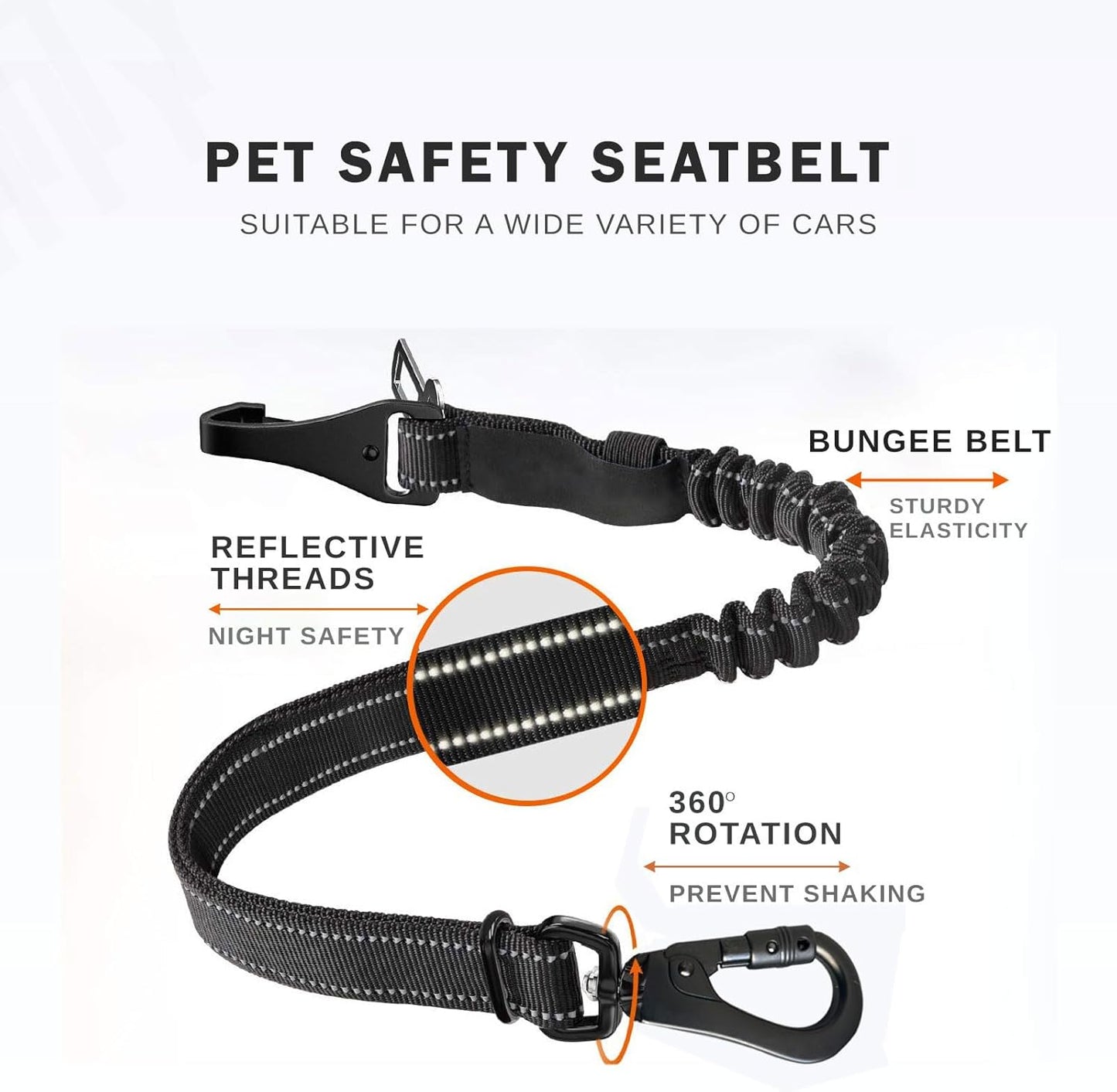 Dog Seatbelts for Cars, Adjustable with Anti Shock Bungee Buffer,  Heavy Duty Carabiner Clip, Dog Seatbelt Isofix