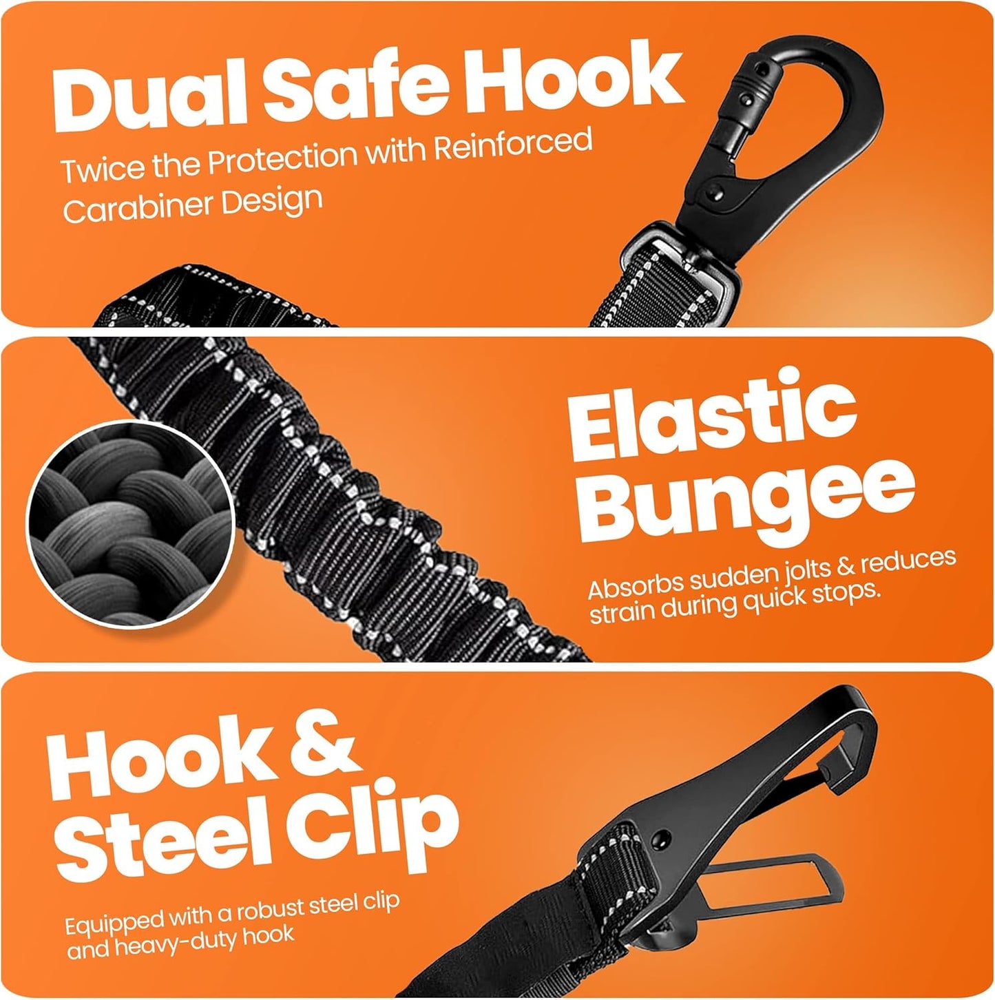 Dog Seatbelts for Cars, Adjustable with Anti Shock Bungee Buffer,  Heavy Duty Carabiner Clip, Dog Seatbelt Isofix