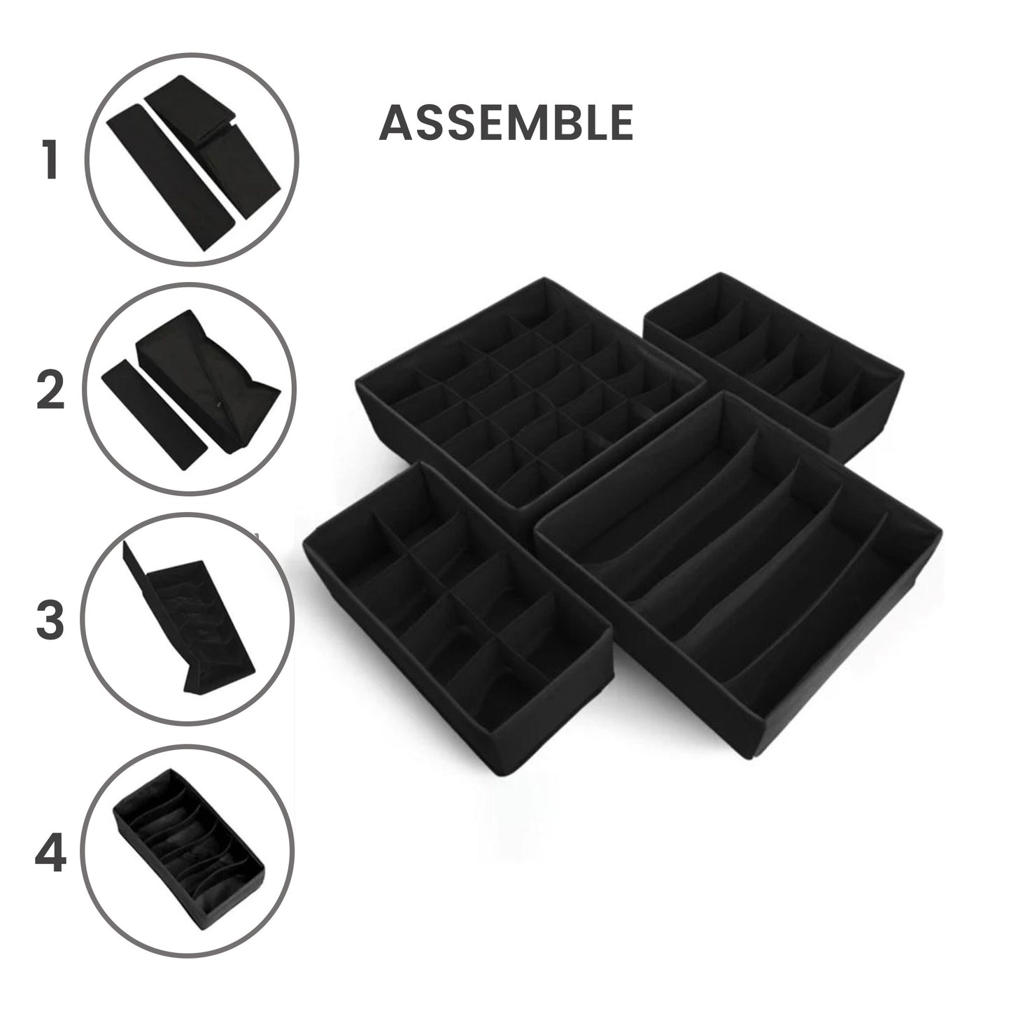 EKODE Drawer Organiser Pack of 6 Sturdy Draw Organizer to sort Your bedroom, Wardrobe and Drawer - Tidy Up Your Space with our Collapsible Clothes Organiser for Shirts, Ties, Socks, Bras