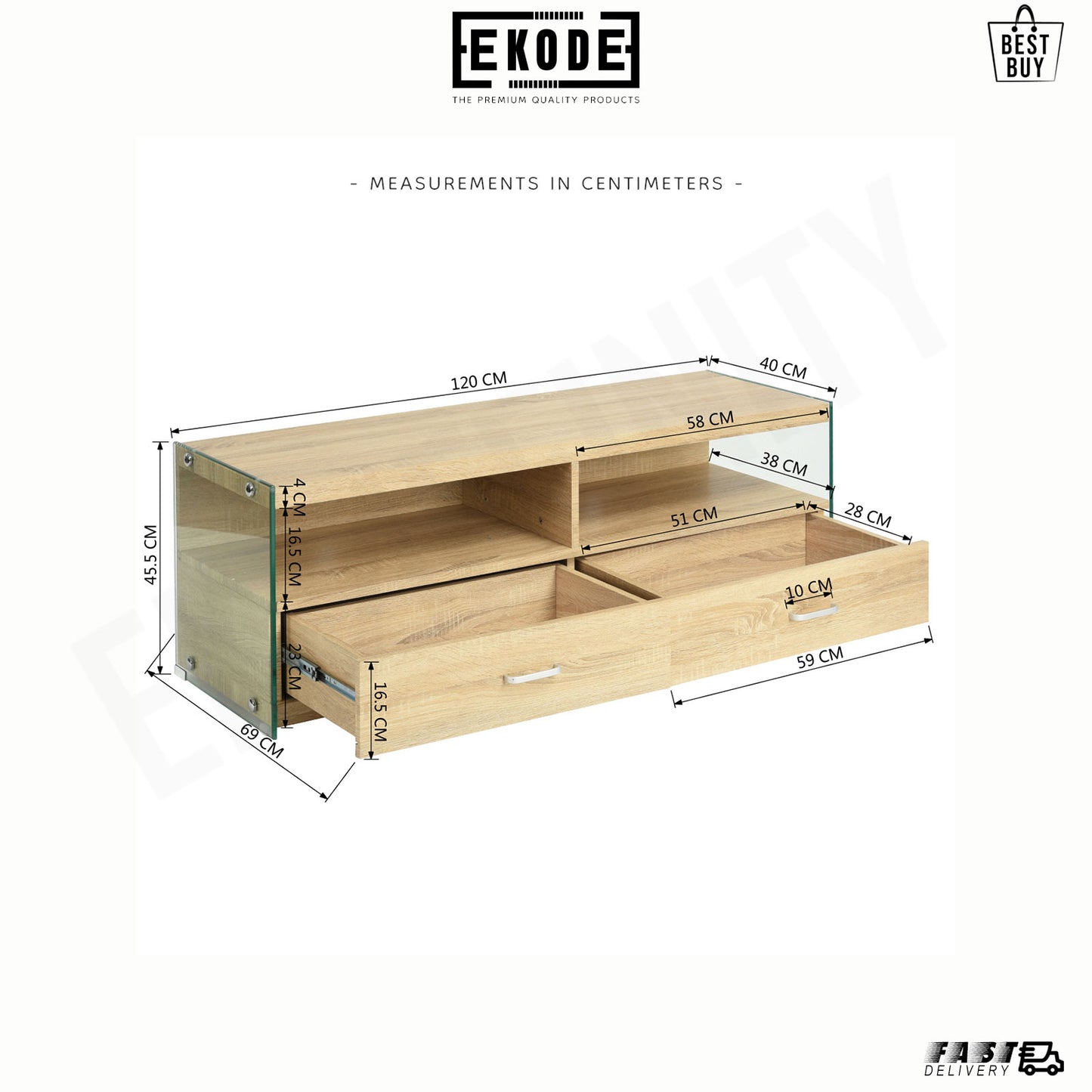 EKODE™ TV Unit Media Stand Storage Cabinet Modern Cupboard and Shelf Storage