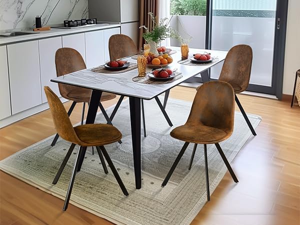 EKODE™ Swivel Dining Chairs, 46cm Retro Kitchen chair with backrest for Dining Room, Living room, Industrial Style Rustic Faux Suede Brown and Black chair