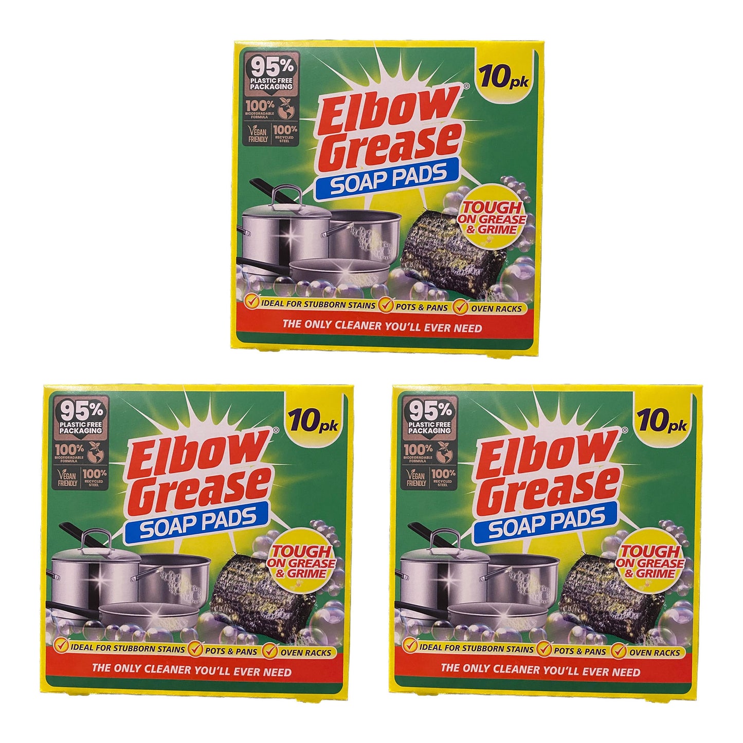 Elbow Grease Soap Pads For Pots Pans Oven Racks Stubborn Stains 10Pk Multi Packs