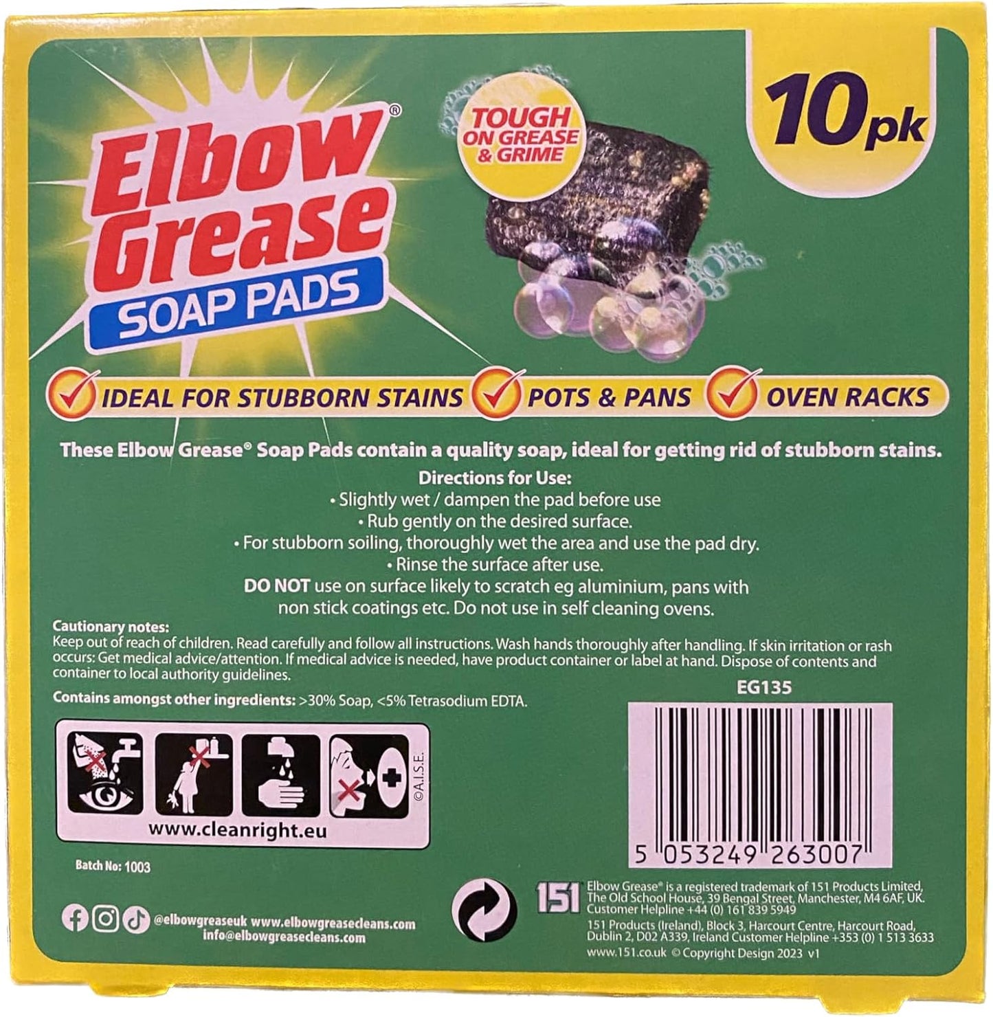 Elbow Grease Soap Pads For Pots Pans Oven Racks Stubborn Stains 10Pk Multi Packs