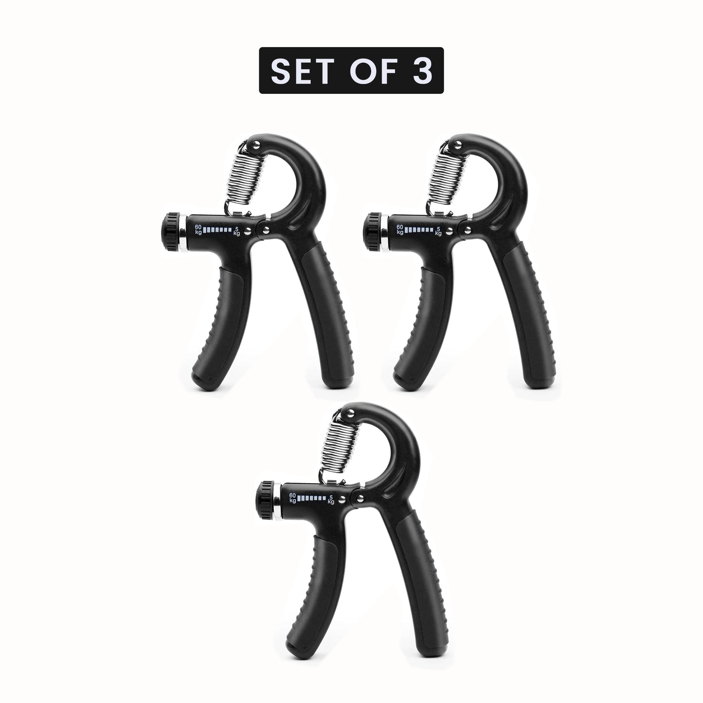 EKODE Set of 3 Fitness Adjustable Grip Strengthener (5–60 kg) – Hand Exerciser with Stainless Steel Spring for Building Strong Wrists, Fingers, Forearms & Hands