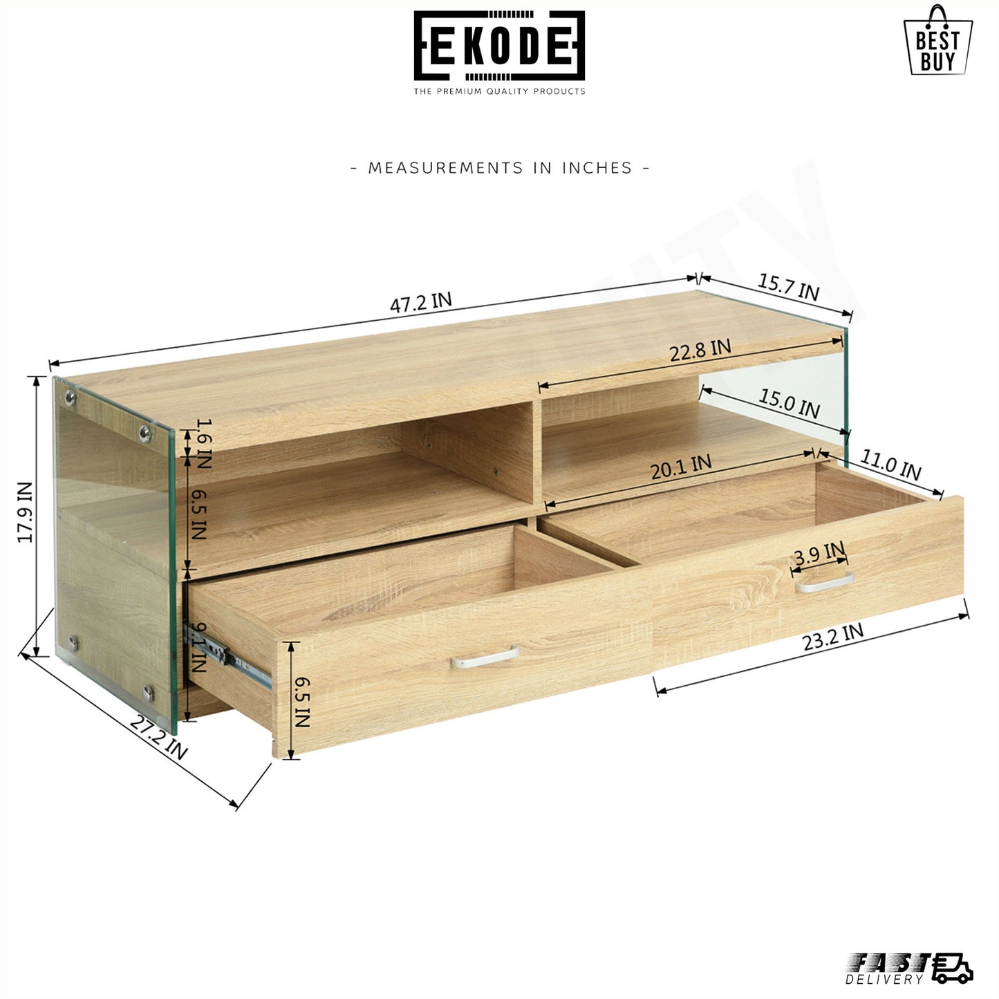 EKODE™ TV Unit Media Stand Storage Cabinet Modern Cupboard and Shelf Storage