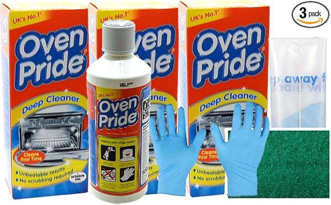 Oven Pride Oven Cleaner 500 ML Bottle - Bags for Cleaning Oven Racks, Gloves and Instructions Included - Complete Oven Cleaning Kit with Ultra Absorbent Microfibre Cleaning Cloth