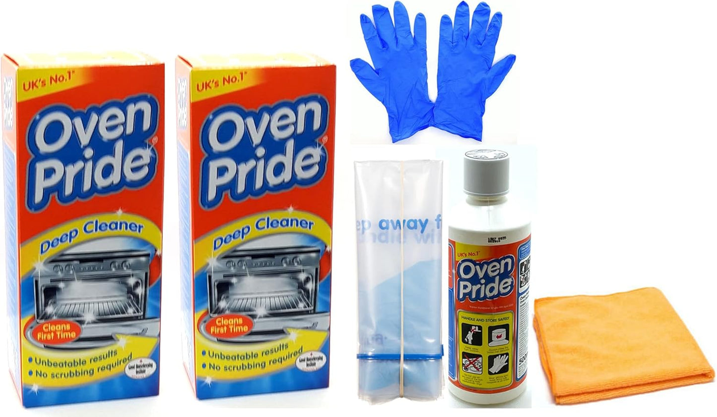 Oven Pride Oven Cleaner 500 ML Bottle - Bags for Cleaning Oven Racks, Gloves and Instructions Included - Complete Oven Cleaning Kit with Ultra Absorbent Microfibre Cleaning Cloth