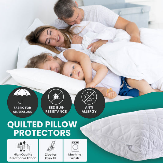 EKODE™ Ultra Soft Zipped Pillow Protectors - Hypoallergenic Quilted Pillow Protectors - Soft & Breathable Microfiber Pillowcase Protectors 50x75 CM