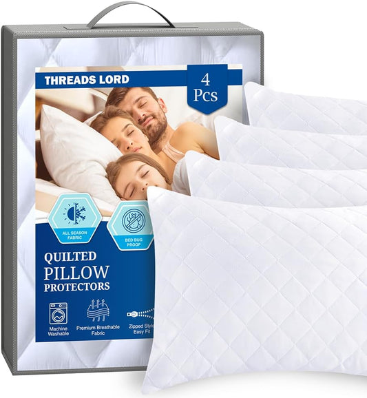 Le-Ostél Pillow Protectors 4 Pack - Ultra Soft Zipped Pillow Protectors - Hypoallergenic Quilted Pillow Protectors - Soft & Breathable Microfiber Pillowcase Protectors