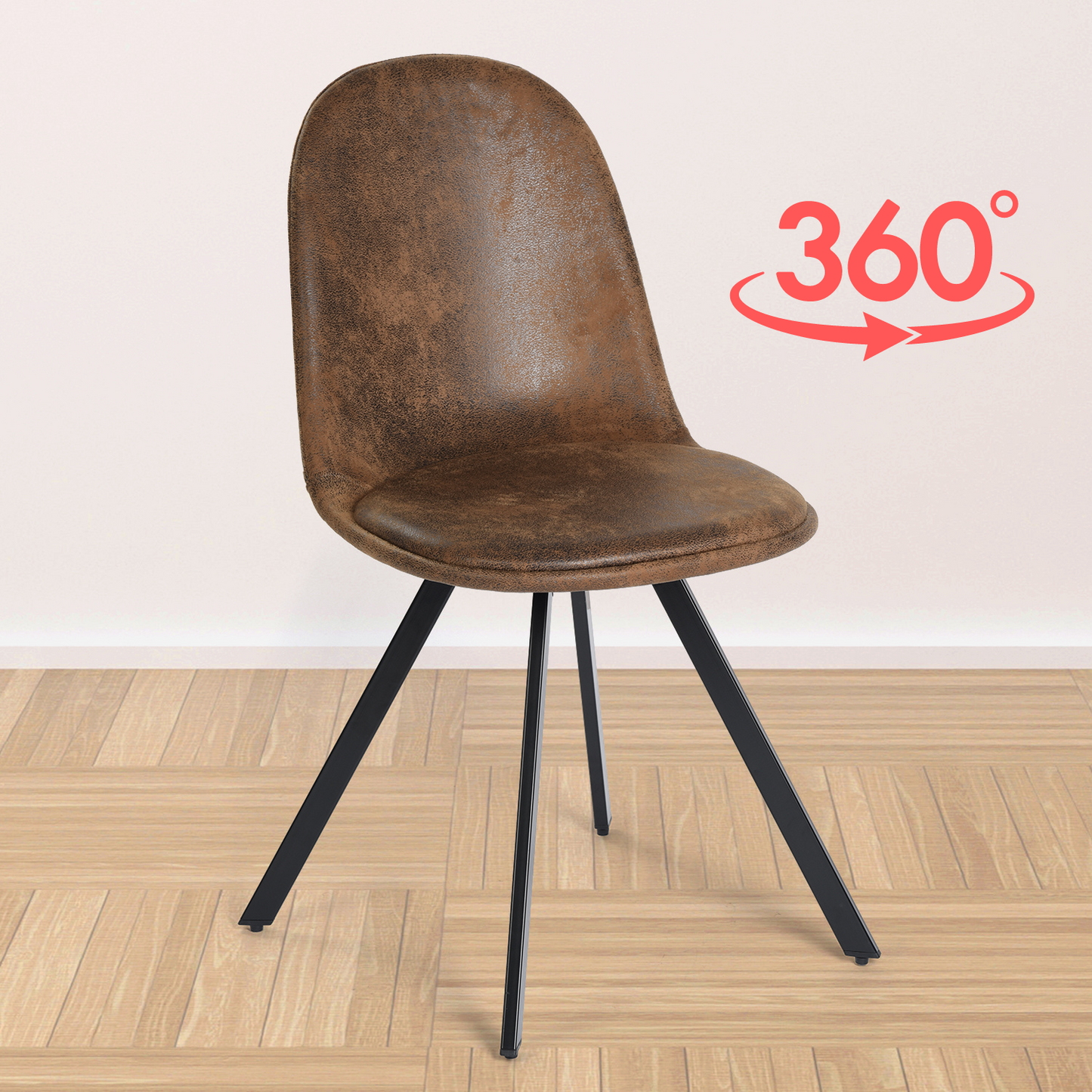 EKODE™ Swivel Dining Chairs, 46cm Retro Kitchen chair with backrest for Dining Room, Living room, Industrial Style Rustic Faux Suede Brown and Black chair