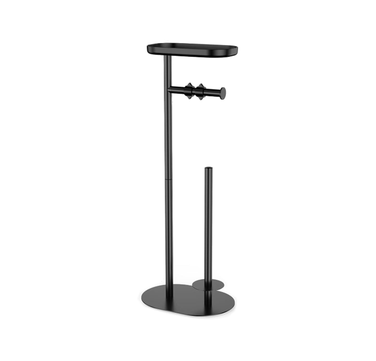 EKODE Free-Standing Toilet Roll Holder with Shelf - Floor Toilet Paper Stand with Storage for 4 Spare Rolls & Top Organizer - Stainless Steel Bathroom Toilet Paper Dispenser - Black