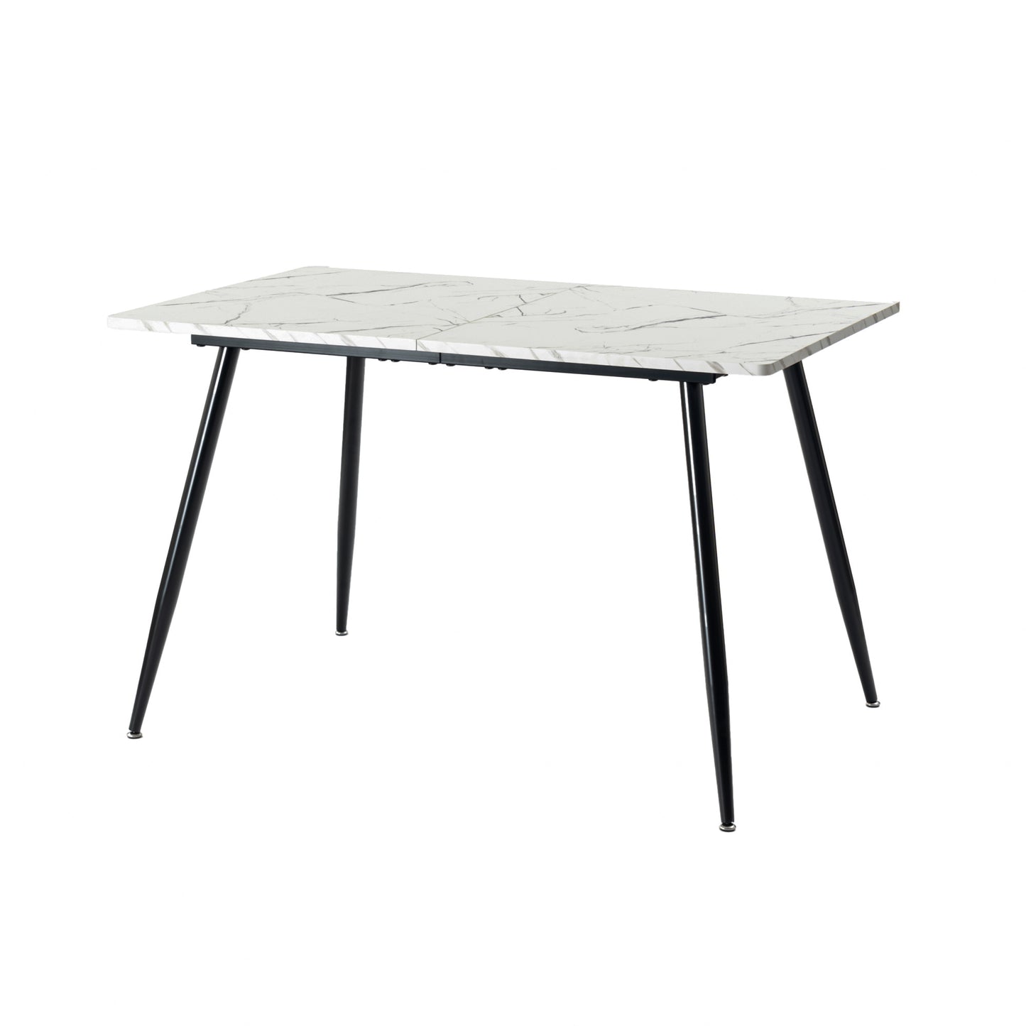 EKODE™ Small Table, Rectangular Dining Table, Kitchen Table with White Marble Effect Top and Black Legs, 4-6 Seater Dining Table for Home and Café